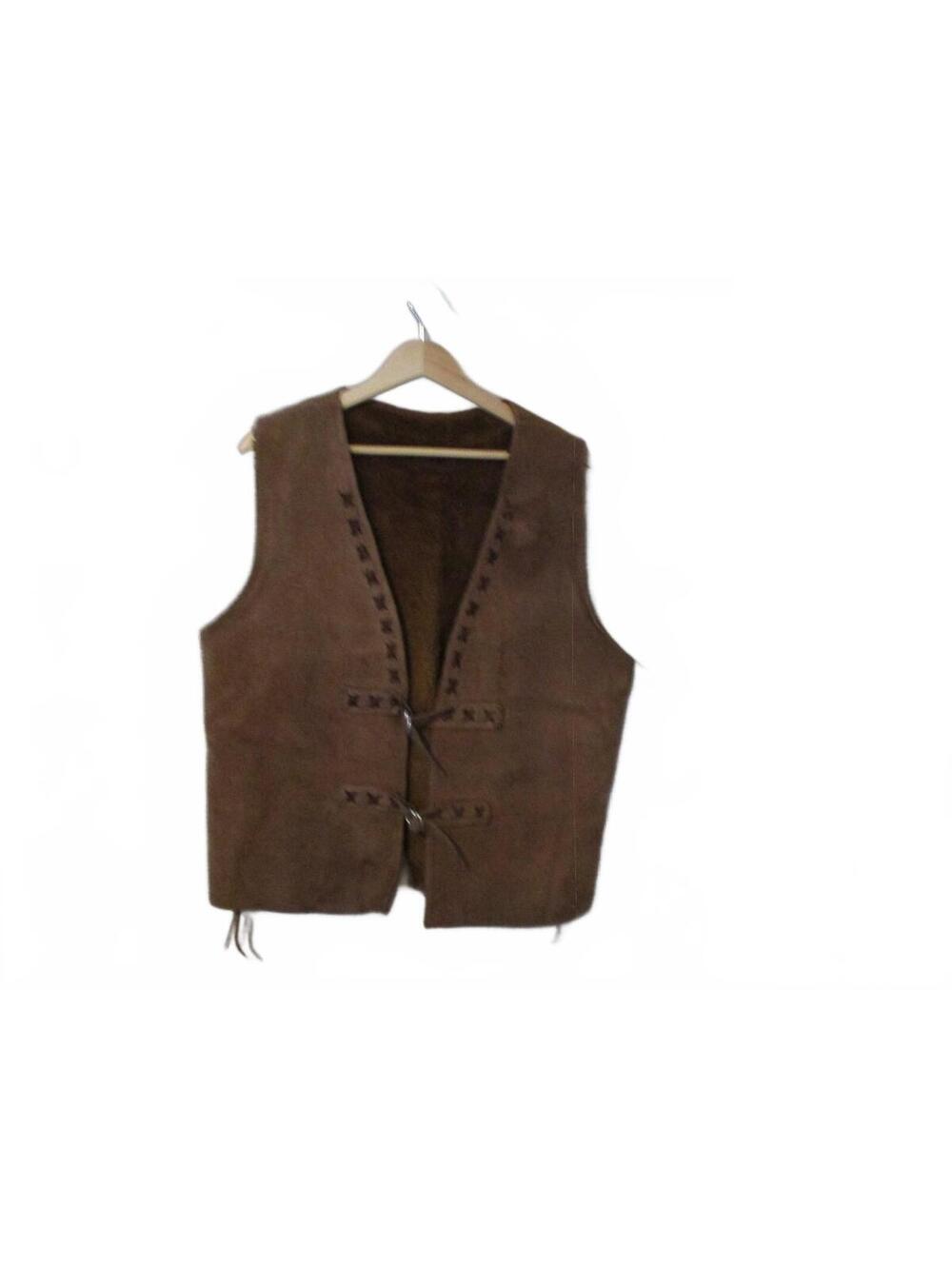 Vintage Brown Suede Leather Vest with Shearling Lining